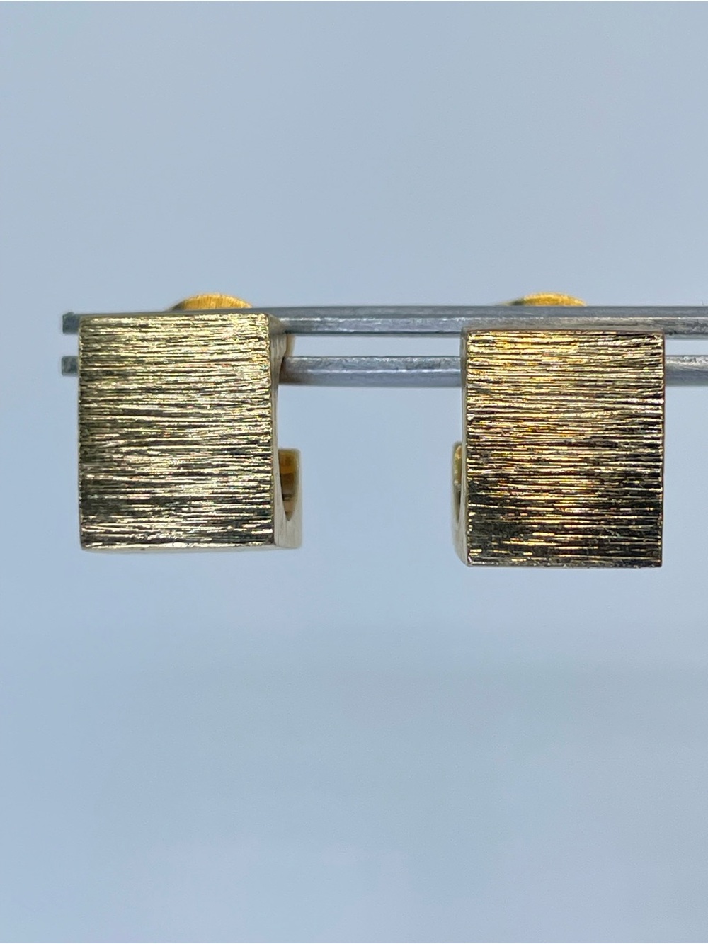 Gold Tone Brushed Square Geometric Stud Earrings Minimalist Modern Statement